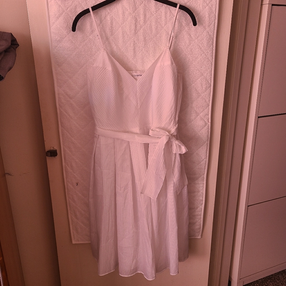 White Pleated Calvin Klein Dress